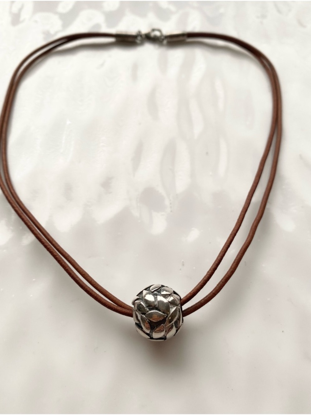 Silpada Ball Pendant on Silpada Brown Leather Double-Strand cord. - Picture 2 of 6